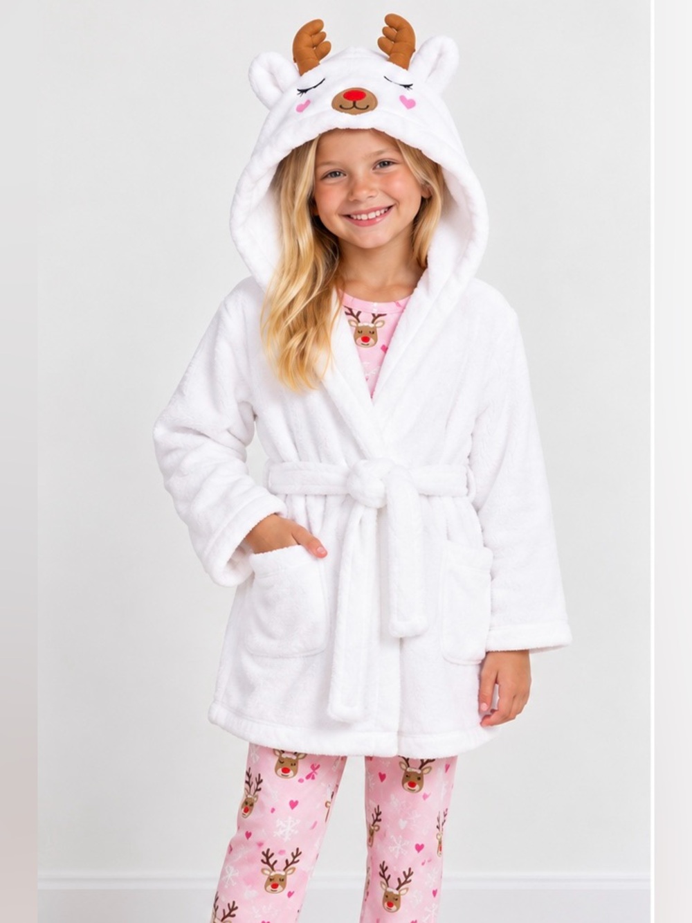 American Girl | White Plush Reindeer Hooded Robe | Size 7/8| MSRP $60